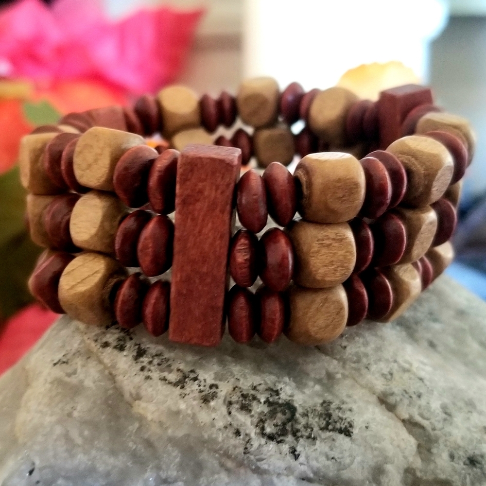 Wooden Stretch Bracelet Nature Inspired Exotic Tribal